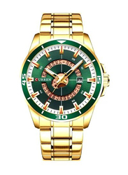 Curren Analog Watch for Men with Stainless Steel Band, J4030G-GR-KM, Gold-Green