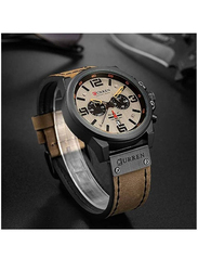 Curren Analog Watch for Men with Leather Band, Water Resistant and Chronography, 8351, Brown-Brown