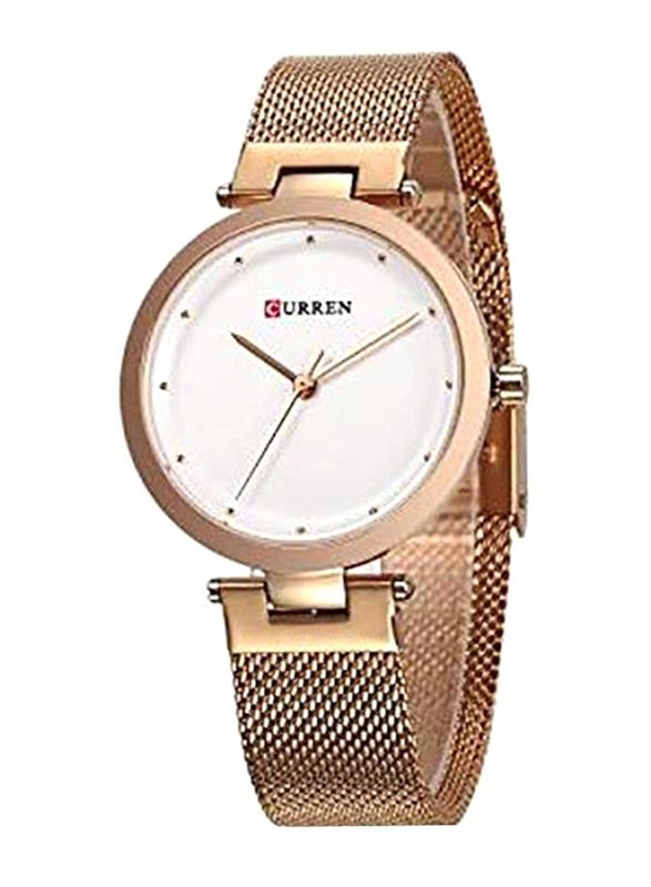 Curren Analog Watch for Women with Stainless Steel Band, Water Resistant, Rose Gold-White