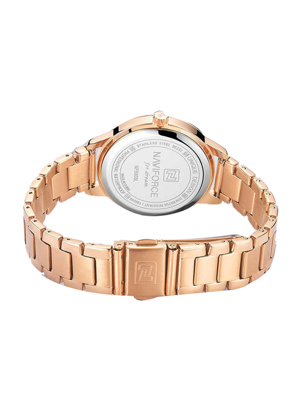 Naviforce Analog Watch for Women with Stainless Steel Band, Water Resistant, Rose Gold-White