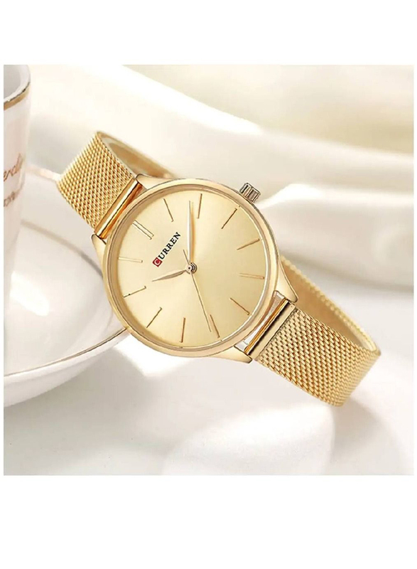 Curren Simple Quartz Analog Watch for Women with Stainless Steel Band, Water Resistant, Gold