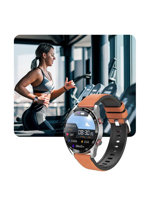 Bluetooth Smartwatch, Voice Call, HD Full Touching Screen, Fitness Trackers with Smart Reminder, Heart Rate, Sleep Monitor, IP67 Waterproof, Brown/Silver