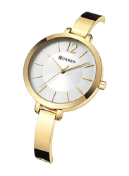 Curren Analog Watch for Women with Stainless Steel Band, Water Resistant, 9012, Gold-White