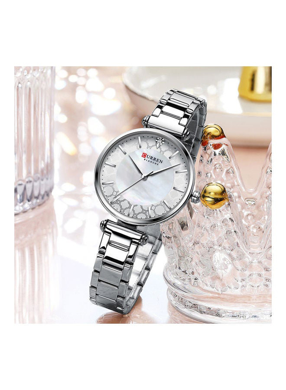 Curren Analog Watch for Women with Stainless Steel Band, Water Resistant, J-4637S, Silver-Silver