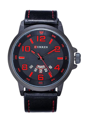 Curren Analog Watch for Men with Leather Band, Water Resistant, 8240, Black