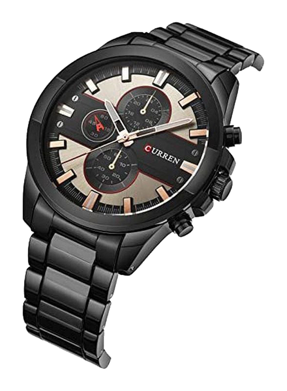 Curren Analog Watch for Men with Stainless Steel Band, Water Resistant and Chronograph, 8274, Black-Silver/Black