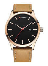 Curren Analog Watch for Men with Leather Band, Water Resistant, 8214, Beige-Black