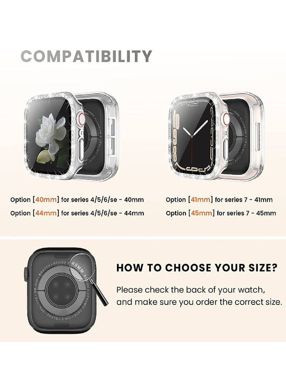 2-Piece Diamond Guard Shockproof Frame Smartwatch Case Cover for Apple Watch 38/40mm, Clear/Black