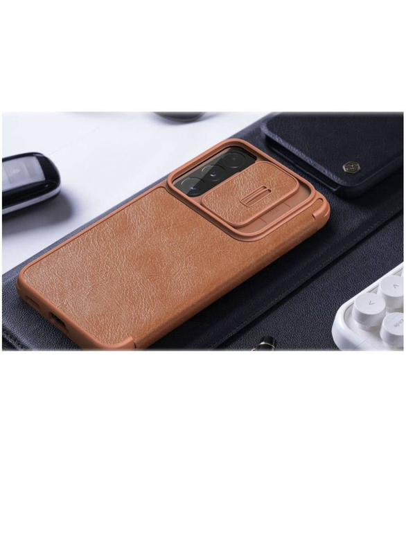 Nillkin Samsung Galaxy S23 Camera Protection Leather Flip Luxury Wallet Business Style with Card Slot Mobile Phone Case Cover, Brown