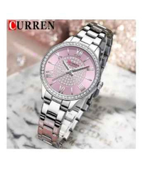 Curren Analog Watch for Women with Stainless Steel Band, Water Resistant, 9084, Silver-Pink