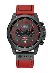 Curren Analog Watch for Men with Leather Band, Water Resistant and Chronography, 8314, Red-Back/Red