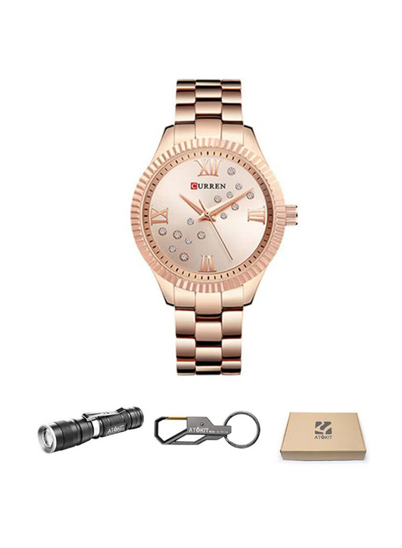 Curren Analog Watch for Women with Stainless Steel Band, 9009, Rose Gold-Rose Gold