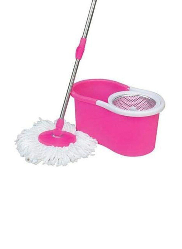 Royalford Portable Modern 360 Degree Spinning Mop & Bucket Set with Extended Easy Press Stainless Steel Handle, Rf7709, Pink/White