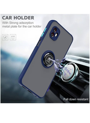 Samsung Galaxy A04 Silicone Protective Bumper Shockproof Camera Protection Mobile Phone Case Cover with 360 Rotation Car Mount Magnetic Ring Holder, Blue