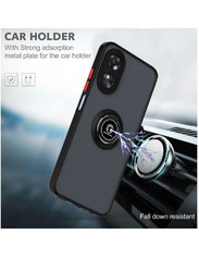 Olliwon Oppo Reno 8t 5g Protective Shockproof Kickstand Car Magnetic Mount Back Mobile Phone Case Cover with Metal Ring Grip, Black