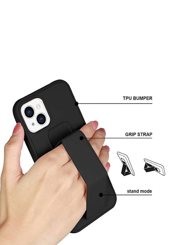 Apple iPhone 14 Plus Foldable Silicone Magnetic Finger Strap and Hand Grip Back Mobile Phone Case Cover, Black