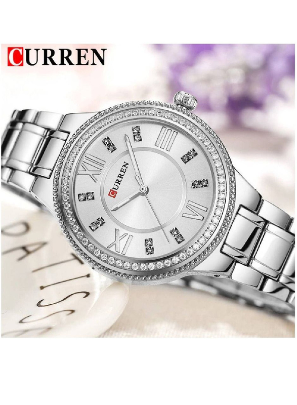 Curren Analog Watch for Women with Stainless Steel Band, Water Resistant, 9004, Silver