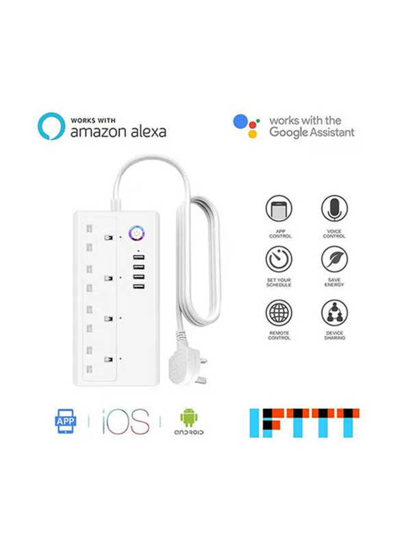 4-Way Smart Wifi Plug Socket Extension Strip Wall Charger, White
