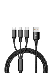 3-in-1 Nylon Braided USB Charging Cable, Fast Charging USB Type A to Multiple Types for Smartphones/Tablets, Black