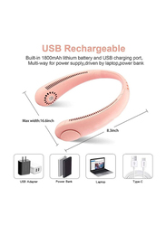 Portable USB Rechargeable Hands Free Bladeless 360° Cooling Headphone Design Neck Fan with 3 Wind Speed for Outdoor & Indoor, Pink