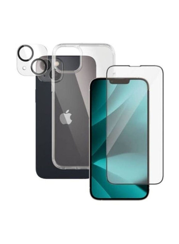 Apple iPhone 14 Mobile Phone Case Cover with Tempered Glass Screen Protector & Camera Lens, 3 Pieces, Clear