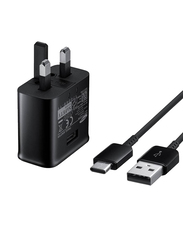 3-Pin Fast Charging Wall Charger, USB Type A to USB Type-C Charge Cable, Black