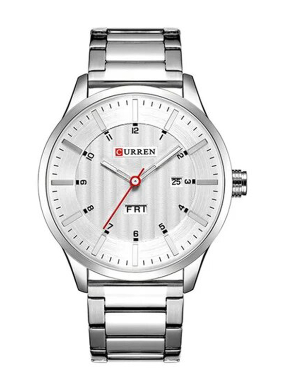 Curren Analog Watch for Men with Metal Band, J3558WS-KM, Silver