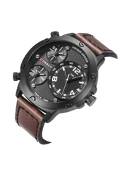 Curren Analog Watch for Men with Leather Band, Water Resistant and Chronograph, 8262, Brown-Black