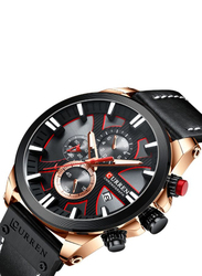 Curren Analog Watch for Men with Leather Band, Water Resistant and Chronography, J4115-4-KM, Black