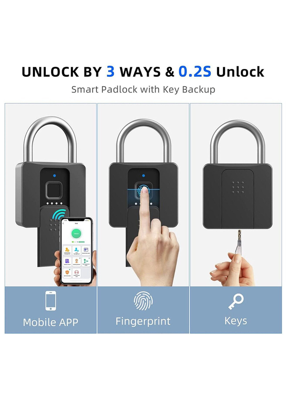 Bluetooth Fingerprint Padlock, Black