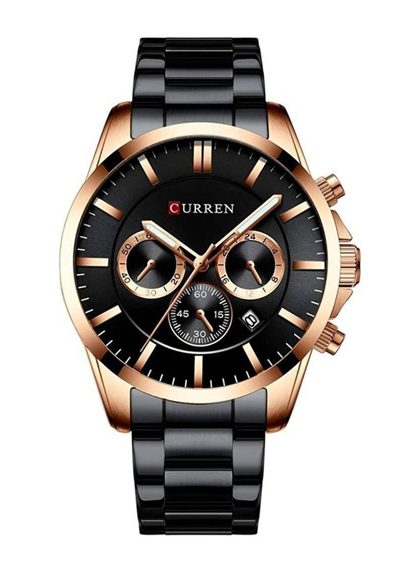 Curren Analog Watch for Men with Stainless Steel Band, Water Resistant and Chronography, N447333732A, Black-Black