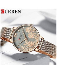 Curren Analog Watch for Women with Stainless Steel Band, Water Resistant, 9065, Gold-Silver/Gold