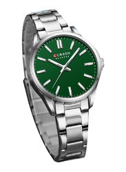 Curren New Fashion Analog Watch for Women with Stainless Steel Band, Water Resistant, Silver-Green