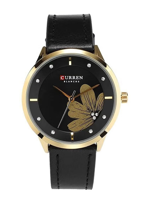 Curren Stylish Analog Watch for Women with Leather Band, Water Resistant, 9048, Black-Black