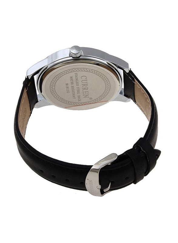 Curren Analog Watch for Men with Leather Band, 8116, Black-White