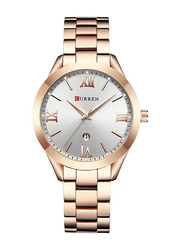 Curren Analog Watch for Women with Stainless Steel Band, Water Resistant, WT-CU-9007-RGO1#D2, Rose Gold-Silver