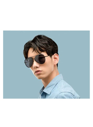 Full-Rim Aviator Black Sunglasses Unisex, Grey Lens