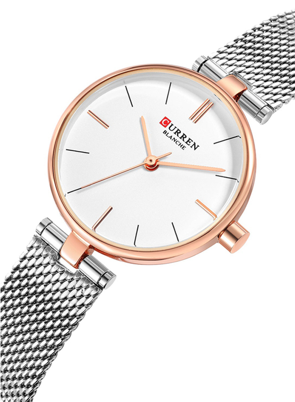 Curren Analog Watch for Women with Stainless Steel Band, Water Resistant, 9038-6, White-Silver