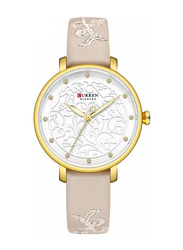 Curren Analog Unisex Watch with PU Leather Band, Water Resistant, J4341BE-2-KM, Beige-White