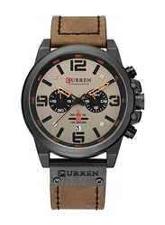 Curren Analog Watch for Men with Leather Band, Water Resistant and Chronography, 8351, Brown-Brown