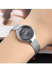 Curren Analog Wrist Watch for Women with Stainless Steel Band, C9028L-1, Silver-Black