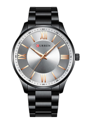 Curren Analog Watch for Men with Stainless Steel Band, Water Resistant, 8383-2, Black-Grey