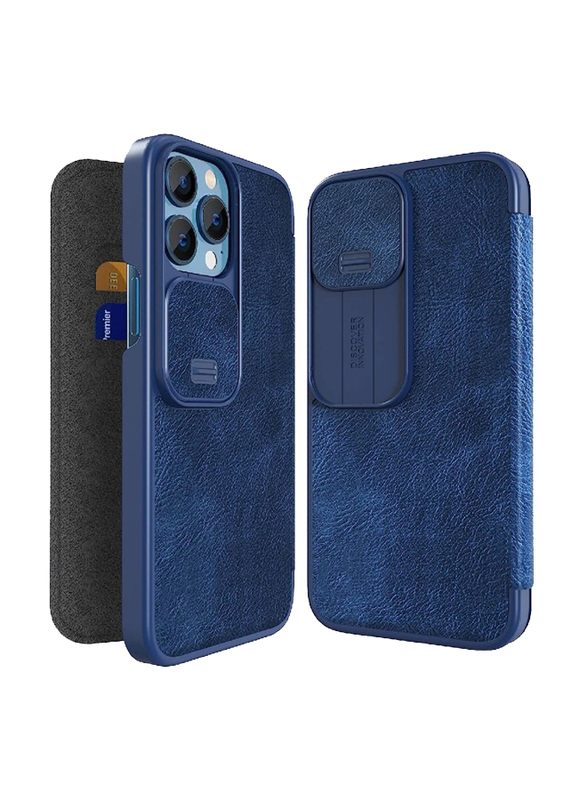 Nillkin Apple iPhone 13 Pro Max 6.7-inch Protective Qin Leather Flip Mobile Phone Case Cover, Blue