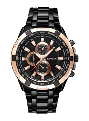 Curren Analog Watch for Men with Stainless Steel Band, Water Resistant and Chronograph, Black-Rose Gold/Black