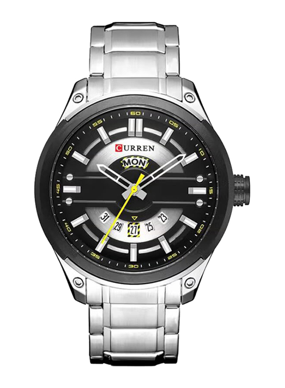 Curren Analog Watch for Men with Stainless Steel Band, Water Resistant, WT-CU-8319-SL, Silver-Black/White