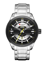 Curren Analog Watch for Men with Stainless Steel Band, Water Resistant, WT-CU-8319-SL, Silver-Black/White