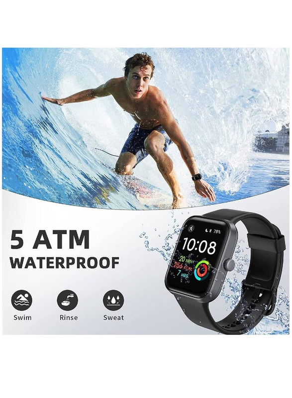 Bluetooth Smartwatch Fitness Tracker with Blood Pressure, Heart Rate Monitor, Full Touch Screen, Activity Tracker & IP68 Waterproof for Android iOS, Black