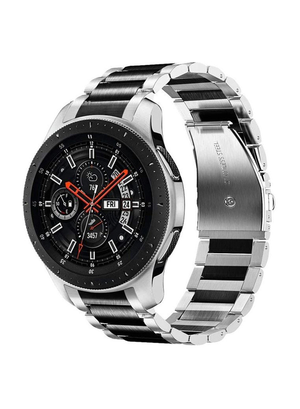 Stainless Steel Smartwatch Strap Band for Samsung Galaxy Watch 46mm/Huawei Gt2/Gear S3 Frontier And Classic/Honor Magic 2/Fossil, Silver/Black