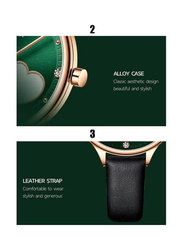 Curren Analog Watch for Women with Leather Band, J-4781GR, Black-Green