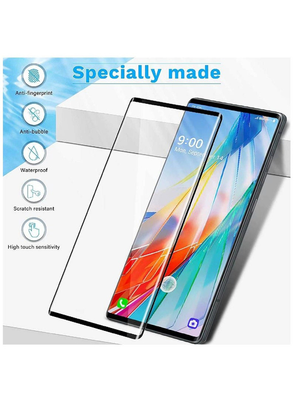 LG Wing Full Coverage HD Clear Anti-Scratch Anti-Fingerprint Tempered Glass Mobile Phone Screen Protector, Clear/Black